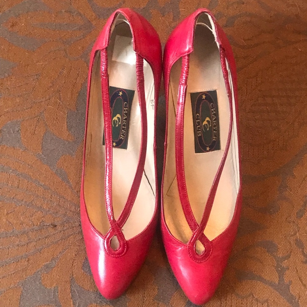 Vintage Charter Club Cherry Red, 3” heel leather pumps, size 5.5M